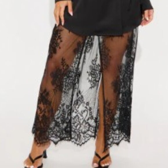 NWT Black.Satin Blazer Maxi Dress with Lace Skirt - Picture 3 of 5